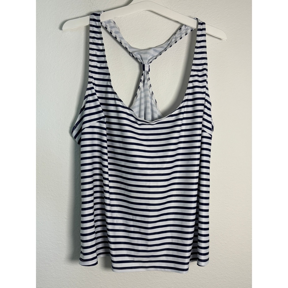 Navy Blue White Striped T-Back Racerback Tankini Swim Top Womens Plus Size 20W